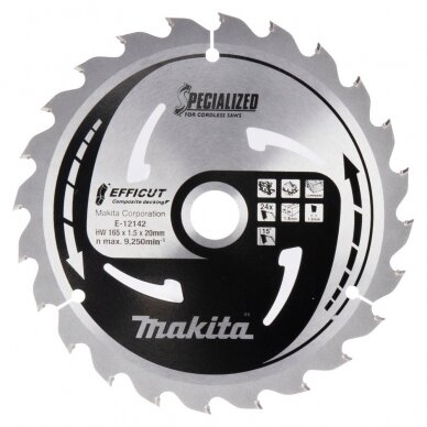 Makita  Pjovimo diskas  TCT; 165x1,5x20 mm; T24; 15° E-12142