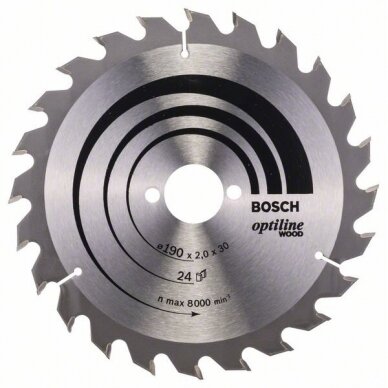 Bosch pjūklo diskas 190x30x2,0 T24 Optiline Wood 2608641185 Bosch pjūklo diskas 190x30x2,0 T24 Optiline Wood 2608641185