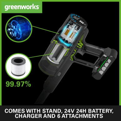 Greenworks GD24SVK4 DULKIŲ SIURBLYS-ŠLUOTA 24V su sienos laikikliu 5 Greenworks GD24SVK4 DULKIŲ SIURBLYS-ŠLUOTA 24V su sienos laikikliu 5