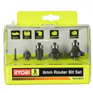 Frezų rinkinys RYOBI RAKRBS5, 6 mm, 5 vnt. Frezų rinkinys RYOBI RAKRBS5, 6 mm, 5 vnt.