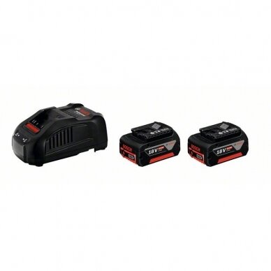 Bosch GBA 18 V-Li; 18 V; 5,0 Ah 2 vnt. akumuliatoriai + greitas įkroviklis GAL1880CV Bosch GBA 18 V-Li; 18 V; 5,0 Ah 2 vnt. akumuliatoriai + greitas įkroviklis GAL1880CV