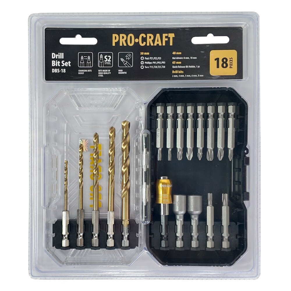 Grąžtų ir antgalių rinkinys „ProCraft DBS-18” 4 Grąžtų ir antgalių rinkinys „ProCraft DBS-18” 4