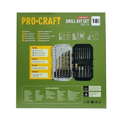 Grąžtų ir antgalių rinkinys „ProCraft DBS-18” 3 Grąžtų ir antgalių rinkinys „ProCraft DBS-18” 3
