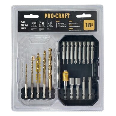 Grąžtų ir antgalių rinkinys „ProCraft DBS-18” 4