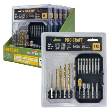 Grąžtų ir antgalių rinkinys „ProCraft DBS-18” Grąžtų ir antgalių rinkinys „ProCraft DBS-18”