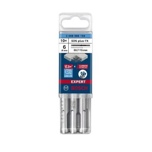 Grąžtas betonui Bosch SDS-plus, 6x50x115mm, 10 vnt. 2608900159 Grąžtas betonui Bosch SDS-plus, 6x50x115mm, 10 vnt. 2608900159
