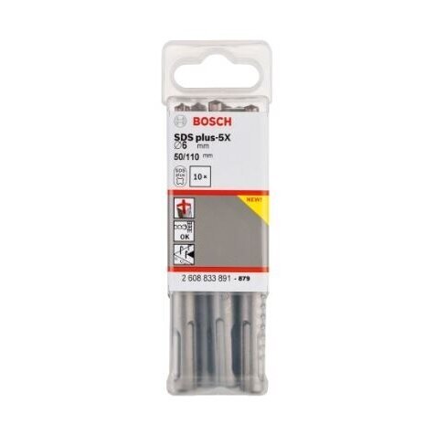 Grąžtas betonui Bosch SDS-plus-5X, 6x50x110 mm, 10 vnt. 2608833891 Grąžtas betonui Bosch SDS-plus-5X, 6x50x110 mm, 10 vnt. 2608833891