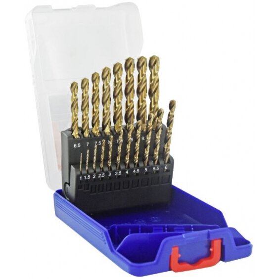Grąžtų metalui su kobaltu rinkinys HSSE5, Ø1-10mm, 19vnt. Žingsnis 0,5mm.