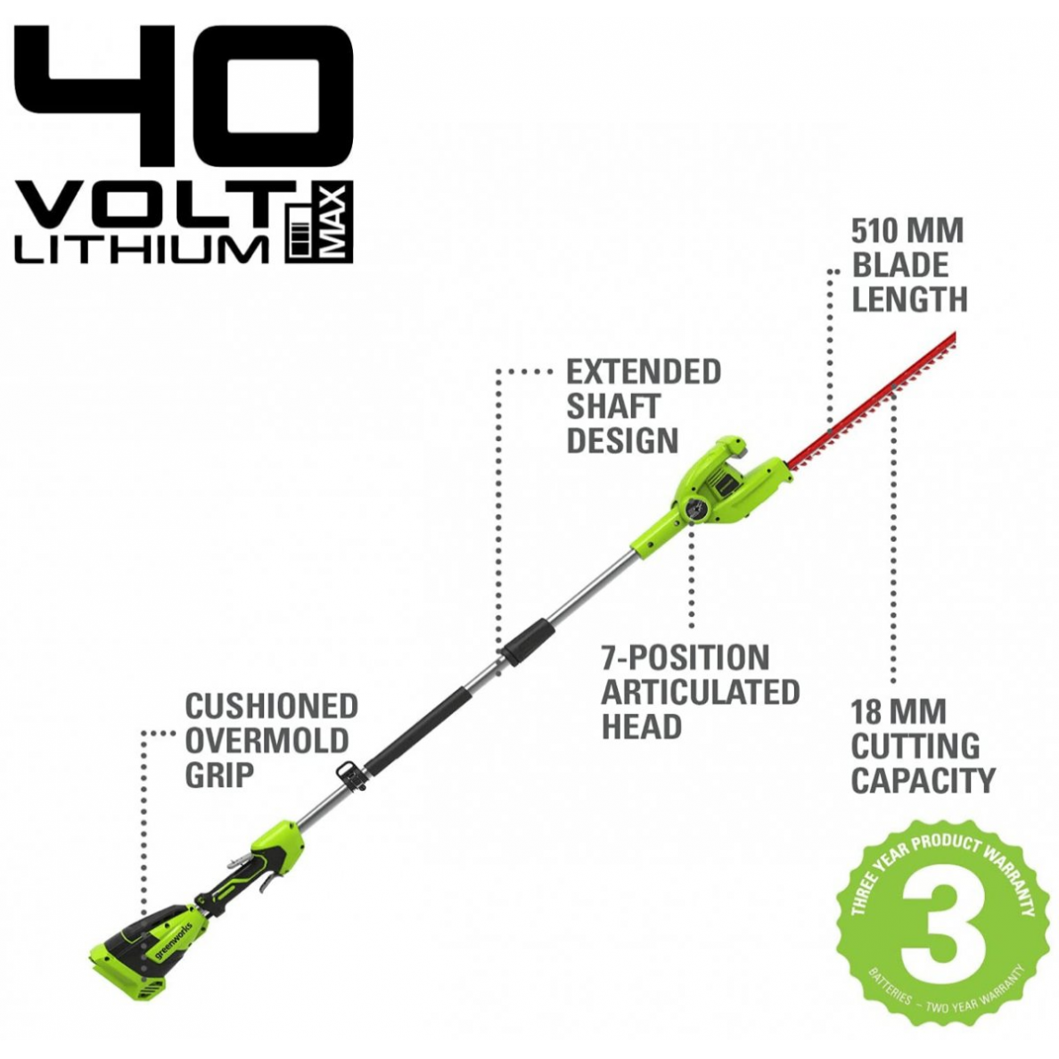 Greenworks G40PHA GYVATVORIŲ GENĖTUVAS (40V be akumuliatorių ir kroviklio) 4 Greenworks G40PHA GYVATVORIŲ GENĖTUVAS (40V be akumuliatorių ir kroviklio) 4