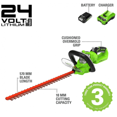Greenworks G24HT57K2 GYVATVORIŲ GENĖTUVAS 57cm (24v su 2Ah akumuliatoriumi ir krovikliu) Greenworks G24HT57K2 GYVATVORIŲ GENĖTUVAS 57cm (24v su 2Ah akumuliatoriumi ir krovikliu)