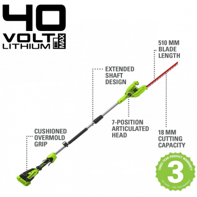 Greenworks G40PHA GYVATVORIŲ GENĖTUVAS (40V be akumuliatorių ir kroviklio) 4