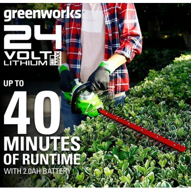 Greenworks G24HT57K2 GYVATVORIŲ GENĖTUVAS  57cm (24v su 2Ah akumuliatoriumi ir krovikliu) 5