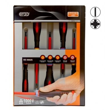 Izoliuotų atsuktuvų rinkinys ERGO™ 5 vnt - SL3,0/4,0/5,5; PZ1/2 - 1000V VDE Izoliuotų atsuktuvų rinkinys ERGO™ 5 vnt - SL3,0/4,0/5,5; PZ1/2 - 1000V VDE