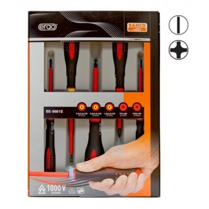 Izoliuotų atsuktuvų rinkinys ERGO™ 5 vnt - SL3,0/4,0/5,5; PH1/2 - 1000V VDE Izoliuotų atsuktuvų rinkinys ERGO™ 5 vnt - SL3,0/4,0/5,5; PH1/2 - 1000V VDE