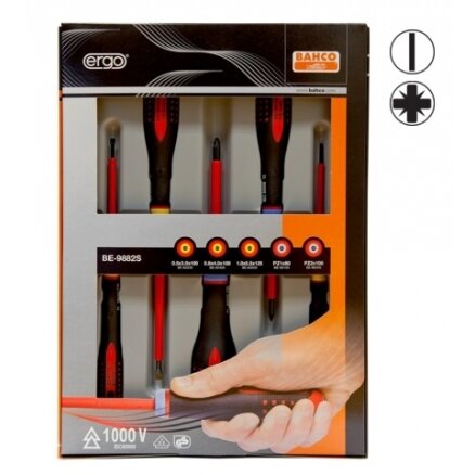 Izoliuotų atsuktuvų rinkinys ERGO™ 5 vnt - SL3,0/4,0/5,5; PZ1/2 - 1000V VDE Izoliuotų atsuktuvų rinkinys ERGO™ 5 vnt - SL3,0/4,0/5,5; PZ1/2 - 1000V VDE