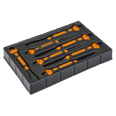 Kaltų rinkinys Bahco, dvikomponentė rankena, 3654BMS 7 vnt, 2-20mm, plastikiniame dėkle Kaltų rinkinys Bahco, dvikomponentė rankena, 3654BMS 7 vnt, 2-20mm, plastikiniame dėkle