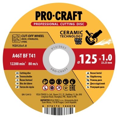 Keraminis pjovimo diskas „ProCraft YCD125x1.0” Keraminis pjovimo diskas „ProCraft YCD125x1.0”