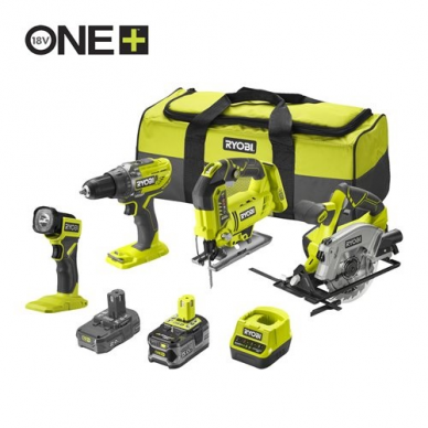 Keturių akumuliatorinių įrankių rinkinys Ryobi RCK184A-252S, 18V Keturių akumuliatorinių įrankių rinkinys Ryobi RCK184A-252S, 18V