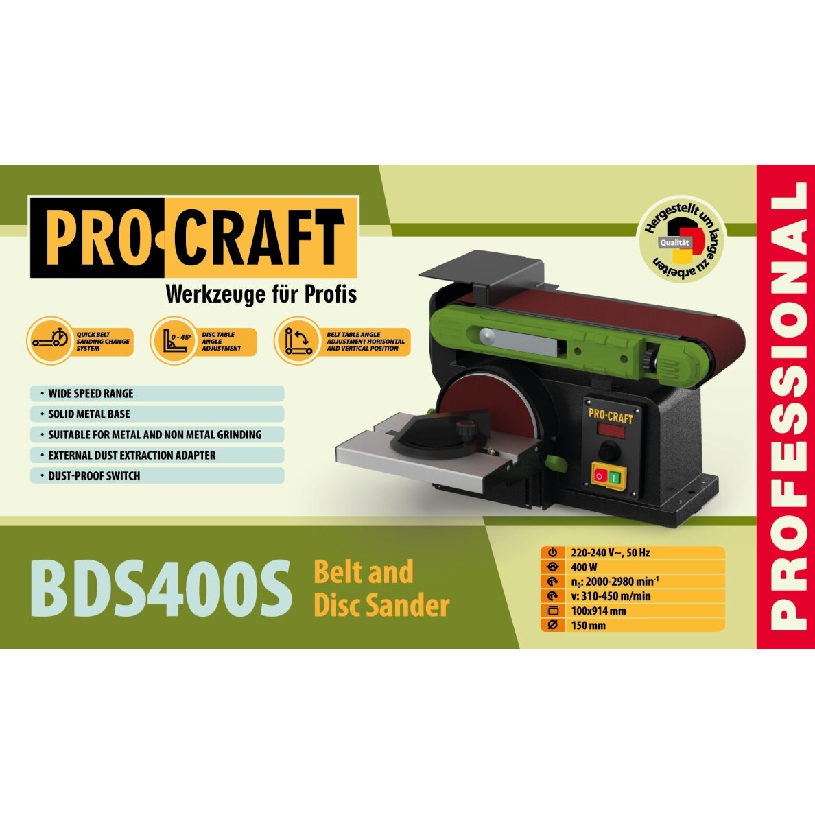 Kombinuotas juostinis ir diskinis šlifuoklis „ProCraft BDS400S” 14