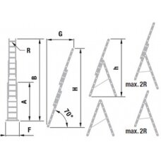 Kopėčios aliuminės, atremiamos, ištraukiamos, (laiptams) 3dalių EUROSTYL | 3x7 pakopų 201-399cm.