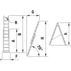 Kopėčios aliuminės, universalios, dvipusės, ištraukiamos 2 dalių FORTE | 2x16 pakopų 468-836cm.