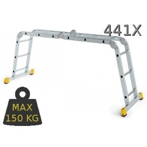 Kopėčios aliuminės, sulankstomos 4 dalių FORTE | 4x3 pakopų 176-344cm Kopėčios aliuminės, sulankstomos 4 dalių FORTE | 4x3 pakopų 176-344cm