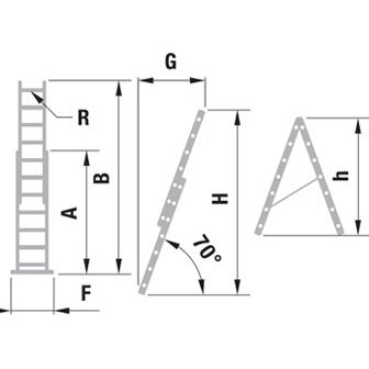 Kopėčios aliuminės, universalios, dvipusės, ištraukiamos 2 dalių FORTE | 2x16 pakopų 468-836cm. 1