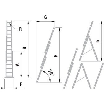 Kopėčios aliuminės, universalios, dvipusės, ištraukiamos 3 dalių FORTE | 3x8 pakopų 242-525cm 1 Kopėčios aliuminės, universalios, dvipusės, ištraukiamos 3 dalių FORTE | 3x8 pakopų 242-525cm 1
