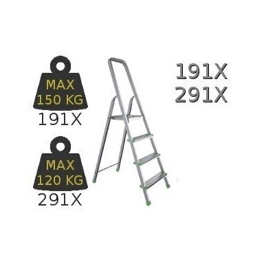 Kopėčios aliuminės, buitinės EUROSTYL | 4 pakopų 77-148cm, max 120 kg