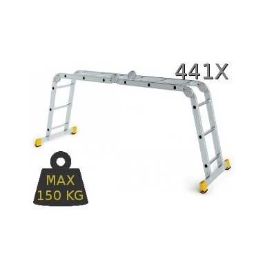 Kopėčios aliuminės, sulankstomos 4 dalių FORTE | 4x3 pakopų 176-344cm