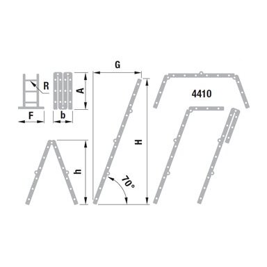 Kopėčios aliuminės, sulankstomos 4 dalių FORTE | 4x4 pakopų 237-468cm