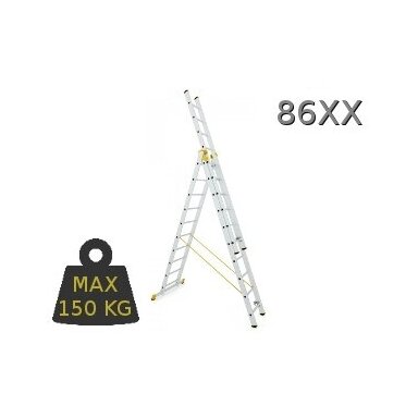 Kopėčios aliuminės, universalios, dvipusės, ištraukiamos 3 dalių FORTE | 3x8 pakopų 242-525cm Kopėčios aliuminės, universalios, dvipusės, ištraukiamos 3 dalių FORTE | 3x8 pakopų 242-525cm