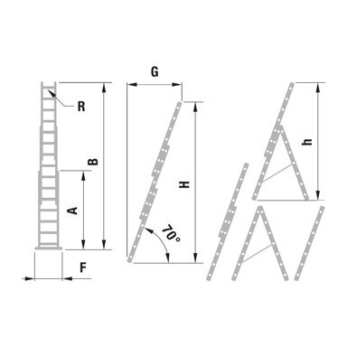 Kopėčios aliuminės, universalios, dvipusės, ištraukiamos 3 dalių FORTE | 3x8 pakopų 242-525cm Kopėčios aliuminės, universalios, dvipusės, ištraukiamos 3 dalių FORTE | 3x8 pakopų 242-525cm