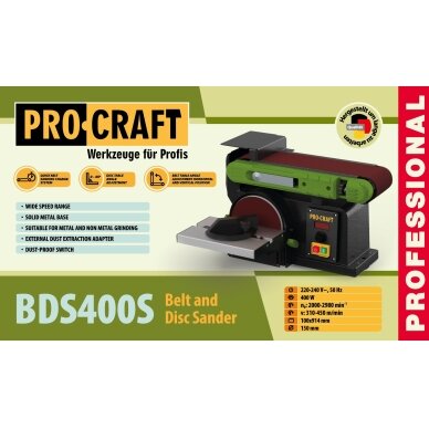 Kombinuotas juostinis ir diskinis šlifuoklis „ProCraft BDS400S” 14 Kombinuotas juostinis ir diskinis šlifuoklis „ProCraft BDS400S” 14