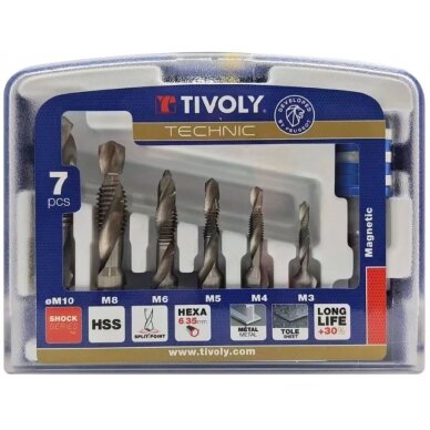 Kombinuotų sriegiklių rinkinys FTH 1/4" kotelis M3-M10 + magnetinis laikiklis "Half-Box" Kombinuotų sriegiklių rinkinys FTH 1/4" kotelis M3-M10 + magnetinis laikiklis "Half-Box"