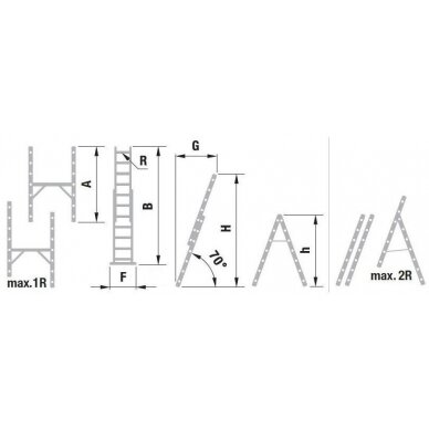 Kopėčios-darbinė aikštelė aliuminė, 2 dalių EUROSTYL | 2x7 pakopų, platforma 34/104cm 1