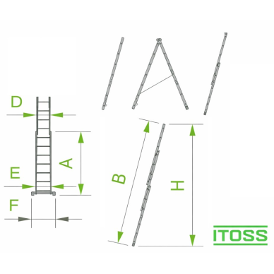 Kopėčios dviejų dalių aliuminės universalios, laiptams (serija 62XX) HOBBY | 2×7 pakopų 193-246 cm 1