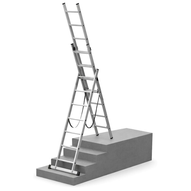 Kopėčios trijų dalių aliuminės universalios, laiptams (serija 63XX) HOBBY | 6311: 3×11 pakopų 298-536 cm Kopėčios trijų dalių aliuminės universalios, laiptams (serija 63XX) HOBBY | 6311: 3×11 pakopų 298-536 cm