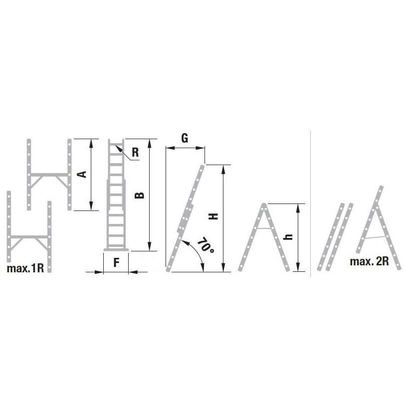 Kopėčios-darbinė aikštelė aliuminė, 2 dalių EUROSTYL | 2x7 pakopų, platforma 34/104cm 1