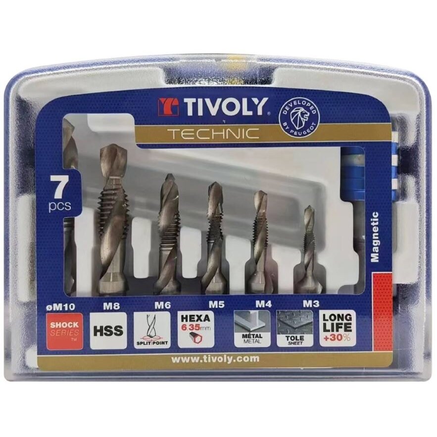 Kombinuotų sriegiklių rinkinys FTH 1/4" kotelis M3-M10 + magnetinis laikiklis "Half-Box" Kombinuotų sriegiklių rinkinys FTH 1/4" kotelis M3-M10 + magnetinis laikiklis "Half-Box"