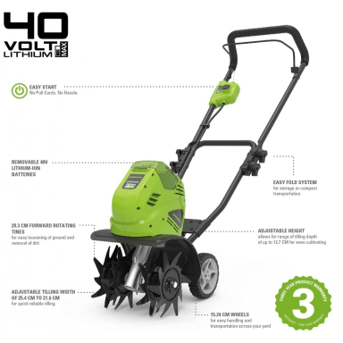 Greenworks G40TL AKUMULIATORINIS KULTIVATORIUS (40V be akumuliatorių ir kroviklio) Greenworks G40TL AKUMULIATORINIS KULTIVATORIUS (40V be akumuliatorių ir kroviklio)