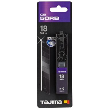 Laužomos geležtės 18mm. 10 vnt patogus dispenceris blisteryje, Tajima Dora Black Laužomos geležtės 18mm. 10 vnt patogus dispenceris blisteryje, Tajima Dora Black