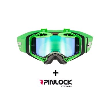 LS2 AURA PRO GOGGLE BLACK H-V GREEN WITH IRIDIUM VISOR akiniai
