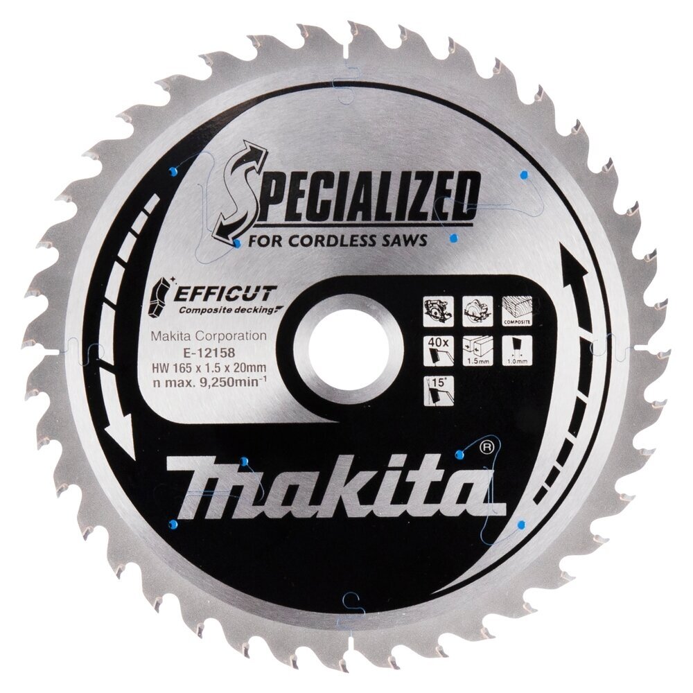 Makita T.C.T. pjūklas 165X1.5X20mm 15° T40 EFFICUT klijuotoms plokštėms E-12158