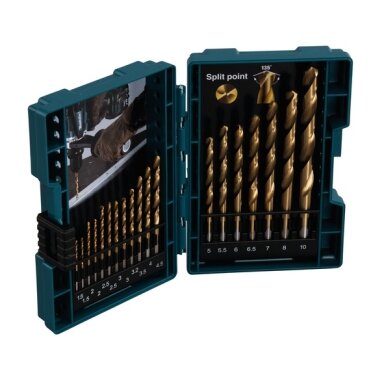 Makita Grąžtų komplektas 19 vnt. (1.5-10mm) metalui HSS-TIN D-67527 Makita Grąžtų komplektas 19 vnt. (1.5-10mm) metalui HSS-TIN D-67527