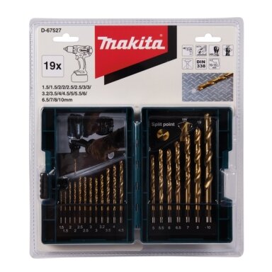 Makita Grąžtų komplektas 19 vnt. (1.5-10mm) metalui HSS-TIN D-67527 Makita Grąžtų komplektas 19 vnt. (1.5-10mm) metalui HSS-TIN D-67527