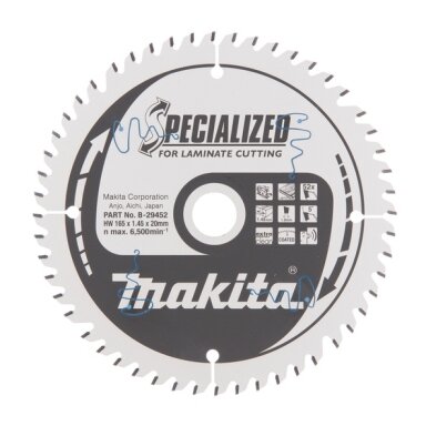Makita Pjovimo diskas laminatui 165x20mm 52T B-29452 Makita Pjovimo diskas laminatui 165x20mm 52T B-29452