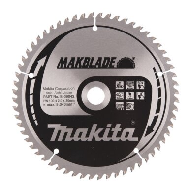 Makita Pjovimo diskas 190x20x2,0mm 60T 5° B-09042 Makita Pjovimo diskas 190x20x2,0mm 60T 5° B-09042