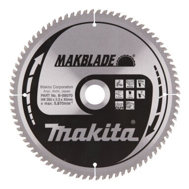 Makita Pjovimo diskas 260x30x2,3mm 80T B-09070 Makita Pjovimo diskas 260x30x2,3mm 80T B-09070