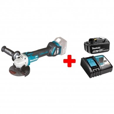 Makita DGA511RT  Akumuliatorinė kampinė šlifavimo mašina (18V + 5Ah akumuliatorius ir kroviklis DC18RC)